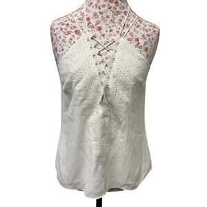 🤍 WAYF Lace Trim Halter Top M – Cream Boho Festival Y2K Cami